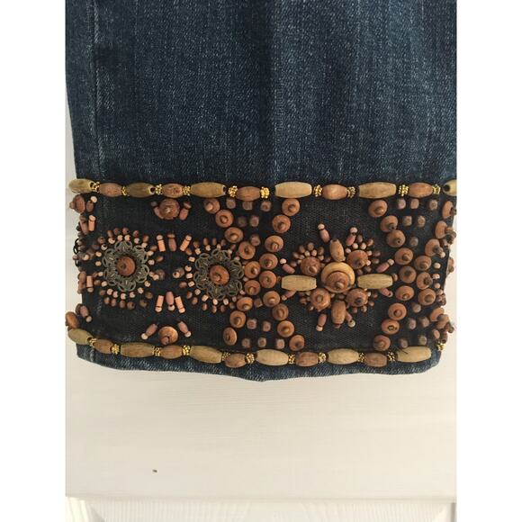 E by ECI BOHO Beaded Hem and Pockets Jean Capris, Size 6 Petite. - Picture 3 of 4